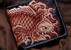 Handmade Leather Carp Tooled Mens billfold Wallet Cool Leather Wallet Slim Wallet for Men - imessengerbags
