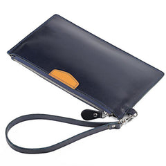 Oiled Leather Men's Yellow Ultra Slim Wristlet Wallet Zipper Multiple Purse Wallet Phone Bag For Men