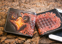Handmade Leather Eagle Tooled Mens billfold Wallet Cool Leather Wallet Slim Wallet for Men - imessengerbags
