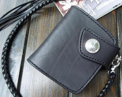 Handmade Leather Biker Wallet Mens Cool Short Chain Wallet Trucker Wallet with Chain - imessengerbags