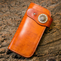 Handmade Long Wallet Mens Cool Leather Chain Wallet Biker Trucker Wallet with Chain - imessengerbags