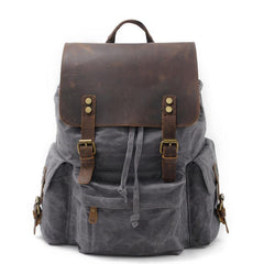 Cool Canvas Leather Mens Waterproof 14'' Computer Backpack Large Hiking Backpack Travel Backpack for Men - imessengerbags