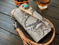 Handmade Leather Biker Wallet Mens Cool Chain Trifold Wallet Trucker Wallet with Chain