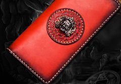 Handmade Leather Mahākāla Mens Chain Biker Wallet Cool Leather Wallet Long Clutch Wallets for Men