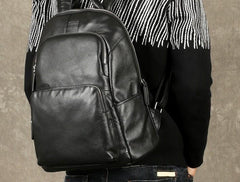 Genuine Leather Mens Cool Backpack Sling Bag Large Black Travel Bag Hiking Bag for men - imessengerbags