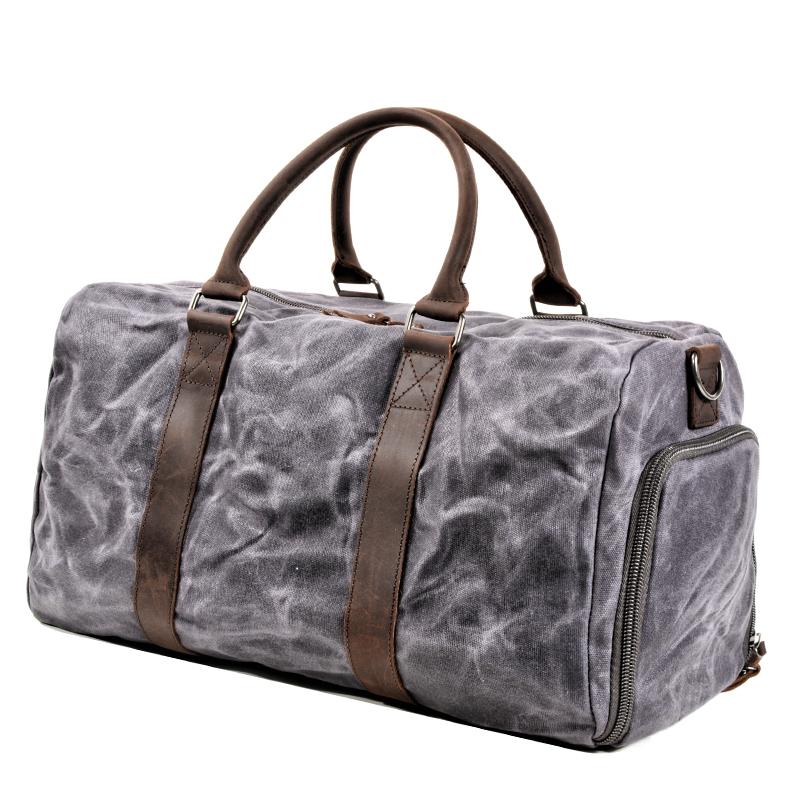 Waxed Canvas Leather Mens Large Travel Weekender Bag Waterproof Duffle bag for Men