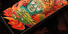 Handmade Leather Men Tooled Acalanatha Cool Leather Wallet Long Phone Clutch Wallets for Men - imessengerbags