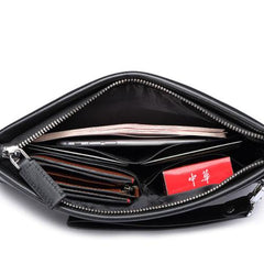 Handmade Leather Mens Clutch Cool Slim Wallet Zipper Clutch Wristlet Wallet for Men