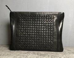 Genuine Leather Braided Mens Clutch Cool Slim Wallet Zipper Clutch Wristlet Wallet for Men
