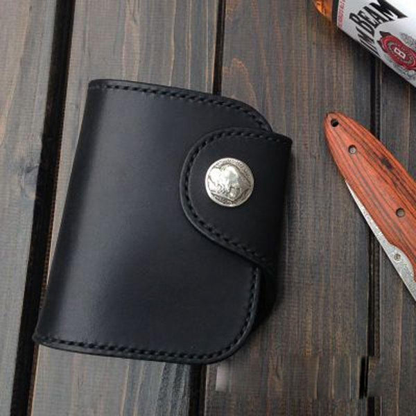 Handmade Leather Biker Wallet Mens Cool Short Chain Wallet Trucker Wallet with Chain - imessengerbags