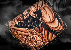 Handmade Leather Chinese Black&White Tooled Mens billfold Wallet Cool Leather Wallet Slim Wallet for Men - imessengerbags