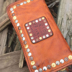 Genuine Leather Mens Cool Long Leather Wallet Biker Wallet Zipper Clutch Wallet for Men - imessengerbags