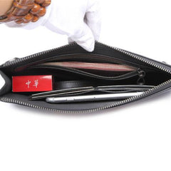 Handmade Leather Mens Clutch Skull Cool Slim Wallet Zipper Clutch Wristlet Wallet for Men