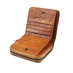 Genuine Leather Mens Cool Zipper Leather Wallet Men Small Wallets Bifold for Men - imessengerbags