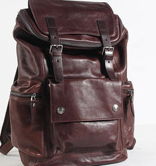 Genuine Leather Mens Cool Backpack Sling Bag Large Black Travel Bag Hiking Bag for men - imessengerbags