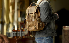 Handmade Leather Mens Cool Backpack Sling Bag Large Travel Bag Hiking Bag for men