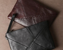 Genuine Leather Mens Clutch Cool Slim Wallet Zipper Clutch Wristlet Bag Wallet for Men Women - imessengerbags