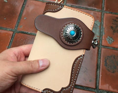 Handmade Leather Biker Wallet Mens Cool Short Chain Wallet Trucker Wallet with Chain