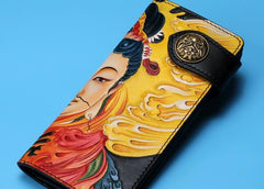 Handmade Leather Quan yin Buddha Mens Chain Biker Wallet Cool Leather Wallet With Chain Wallets for Men - imessengerbags