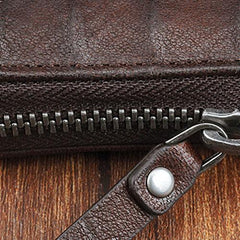 Genuine Leather Mens Cool Long Leather Wallet Zipper Clutch Wallet for Men - imessengerbags