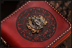 Handmade Leather Small Tooled Mens billfold Wallet Cool Chain Wallet Biker Wallet for Men
