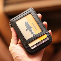 Black Leather Mens Card billfold Wallet Zipper Small Card Wallet Card Holders For Men