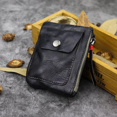 Vintage Brown Leather Men's Coin Wallet Black Small billfold Wallet For Men - imessengerbags