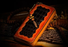 Handmade Leather Mens Chain Biker Wallet Cool Leather Wallet Long Clutch Wallets for Men - imessengerbags