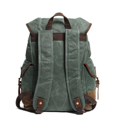 Cool Waxed Canvas Mens Casual 14'' Green Hiking Backpack Black Computer Backpack Travel Backpack College Bag for Men - imessengerbags