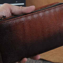 Genuine Leather Mens Cool Long Leather Wallet Cards Phone Zipper Clutch Wristlet Wallet for Men - imessengerbags