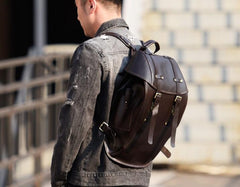 Handmade Leather Mens Cool Backpack Sling Bag Large Black Travel Bag Hiking Bag for men - imessengerbags