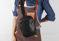 Genuine Leather Mens Cool Chest Bag Sling Bag Crossbody Bag Travel Bag Hiking Bag for men