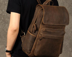 Genuine Leather Mens Cool Backpack Sling Bag Large Brown Travel Bag Hiking Bag for men - imessengerbags