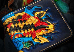 Handmade Leather Carp Tooled Mens billfold Wallet Cool Leather Wallet Slim Wallet for Men - imessengerbags