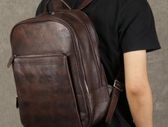 Genuine Leather Mens Cool Backpack Sling Bag Large Black Travel Bag Hiking Bag for men - imessengerbags