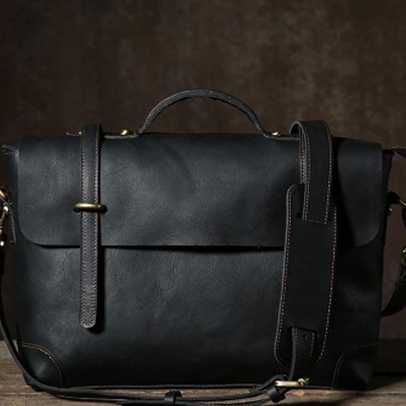 Handmade Leather Mens Cool Messenger Bag Briefcase Work Bag Business Bag Laptop Bag for men - imessengerbags