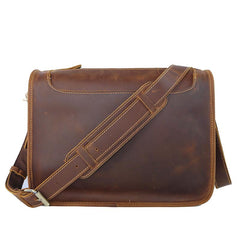 Handmade Dark Coffee Leather Mens 10 inches Courier Bag Brown Messenger Bags Dark Brown Postman Bags For Men - imessengerbags
