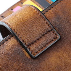 Handmade Leather Mens Cool Long Leather Wallet Trifold Clutch Wallet for Men