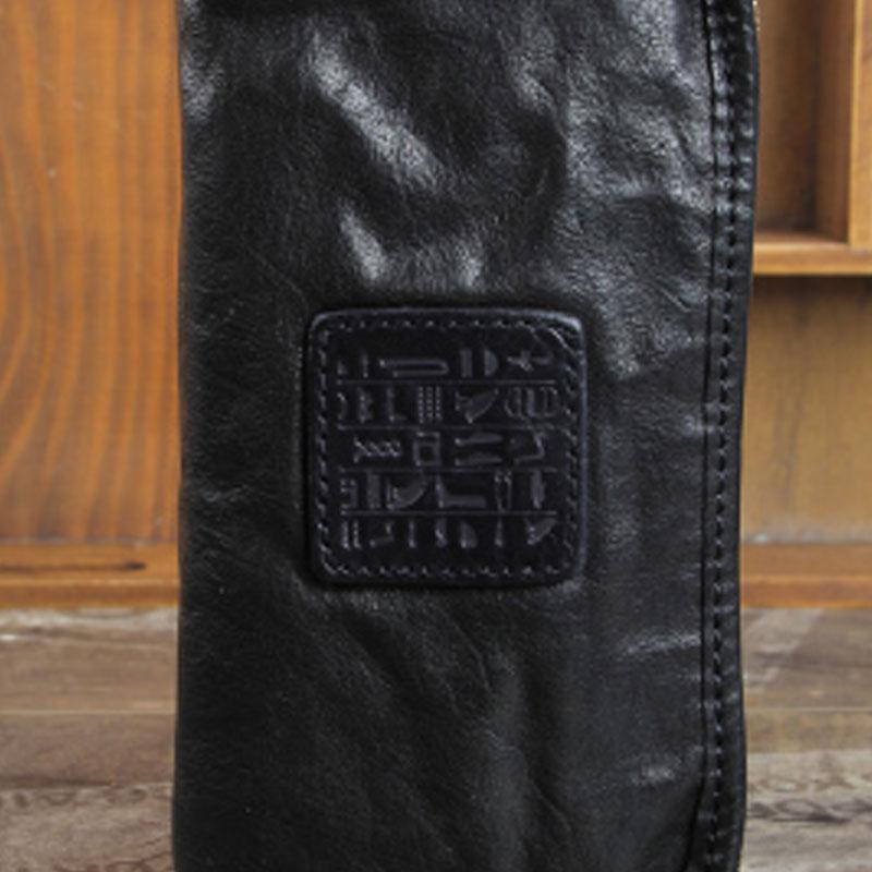 Handmade Genuine Leather Mens Cool Long Leather Wallet Zipper Clutch Wristlet Wallet for Men - imessengerbags