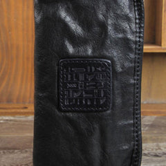 Handmade Genuine Leather Mens Cool Long Leather Wallet Zipper Clutch Wristlet Wallet for Men - imessengerbags
