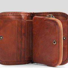 Handmade Mens Cool billfold Leather Wallet Men Small Zipper Wallets Bifold for Men - imessengerbags