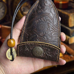 Handmade Leather Floral Mens Cool Car Key Wallet Coin Wallet Pouch Car KeyChain for Men - imessengerbags