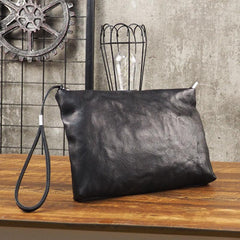 Cool Leather Mens Soft Leather Zipper Clutch Bag Wristlet Purse for Men