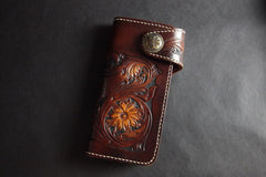 Tooled Handmade Leather Mens Long Biker Wallets Chain Wallet Biker Chain Wallets For Men - imessengerbags