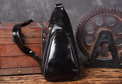 Genuine Leather Mens Cool Chest Bag Sling Bag Crossbody Bag Travel Bag Hiking Bag for men