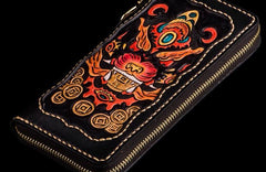 Handmade Leather Mens Tooled Monster Chain Biker Wallet Cool Leather Wallet Long Clutch Wallets for Men - imessengerbags