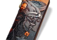 Handmade Leather Taming Dragon Mage Mens Chain Biker Wallet Cool Leather Wallet With Chain Wallets for Men