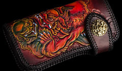 Handmade Leather Chinese Lion Mens Chain Biker Wallet Cool Leather Wallet With Chain Wallets for Men