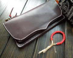 Handmade Leather Mens Clutch Wallet Cool Wallet Long Wallets Biker Chain Wallet for Men