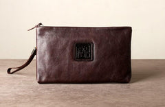 Genuine Leather Mens Clutch Cool Slim Wallet Zipper Clutch Wristlet Bag Wallet for Men Women